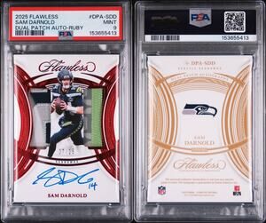 2025 Panini Flawless Sam Darnold Dual Patch Auto Ruby /15 Mint 9